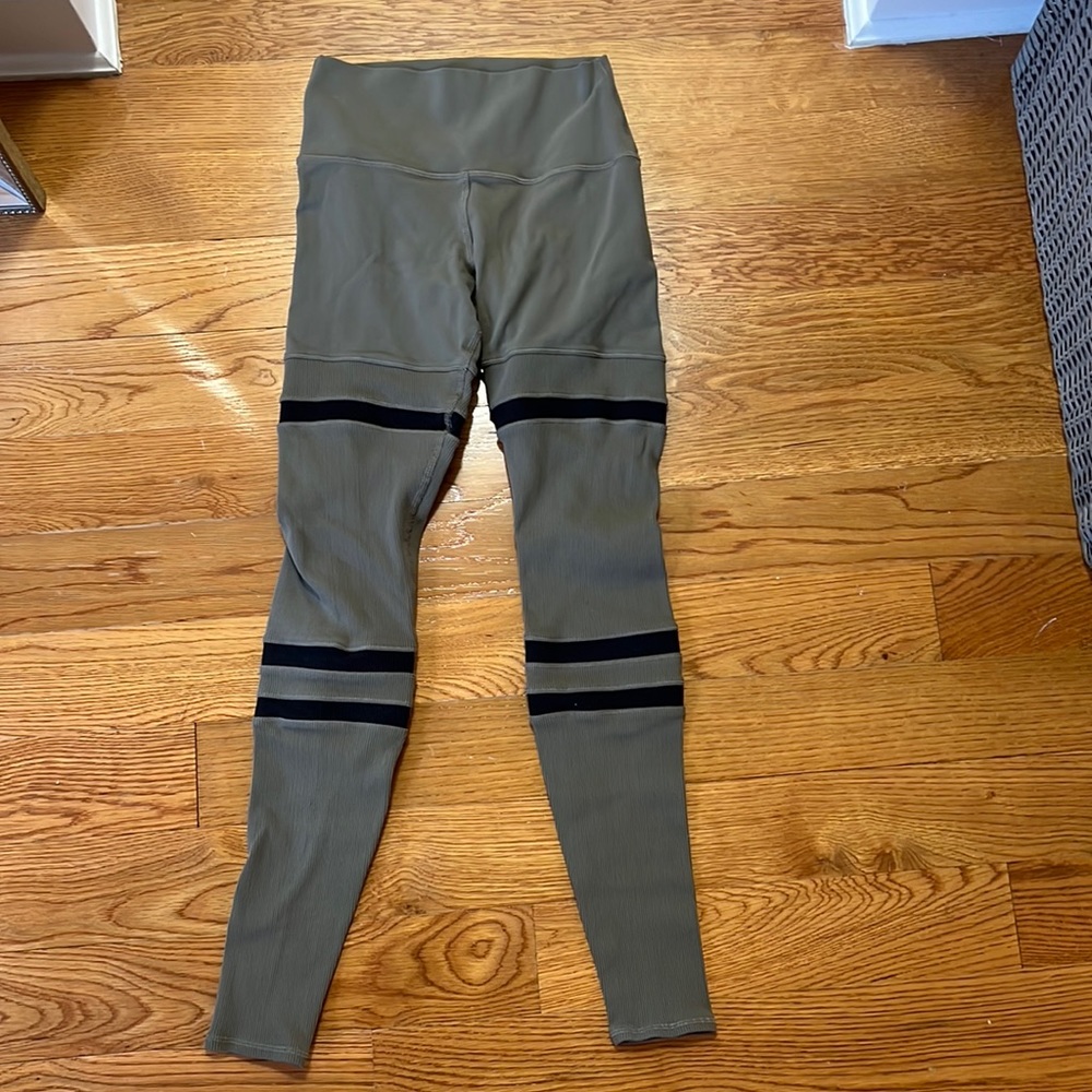 Alo Yoga High Waisted Ribbed Leggings Green/Black Size XS